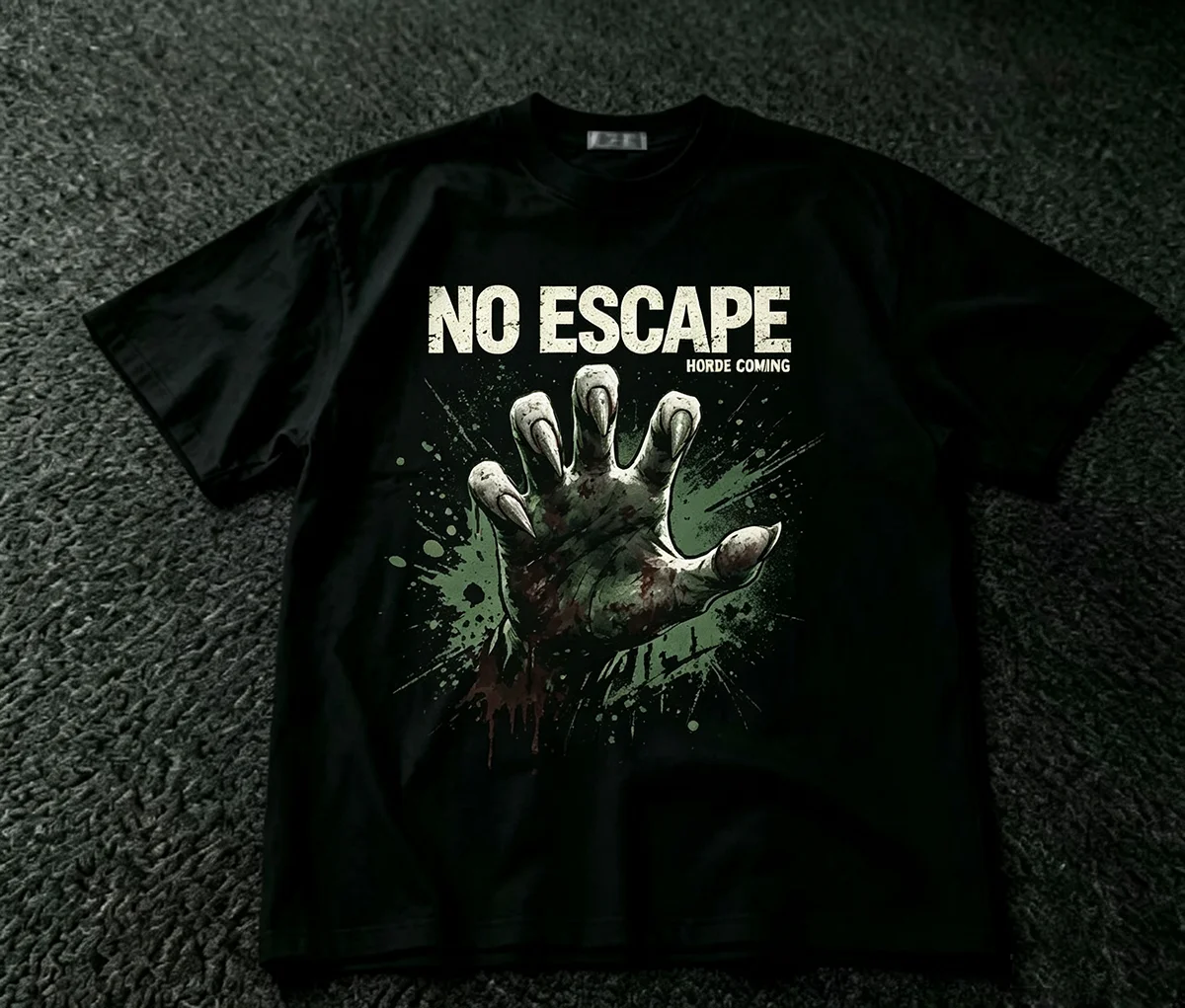 No Escape T‑Shirt Zombie Bloody Hand Horror Blood Splatter Graphic Halloween Dark Thriller Streetwear Unisex Cotton Short Sleeve Tops for Men Women