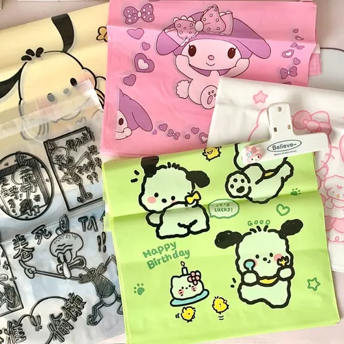 산리오 귀여운 만화 마이 멜로디 포차코 쿠로미 헬로키티 스티커 보관 쓰레기 봉투, 두꺼운 일회용 밀봉 가능 