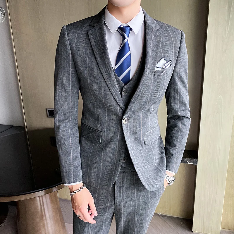 (Blazer + Vest + Pants) 2024 New High Quality Personalized Handsome Men's Suits Wedding Business Multi-occasion Fashion Dresses