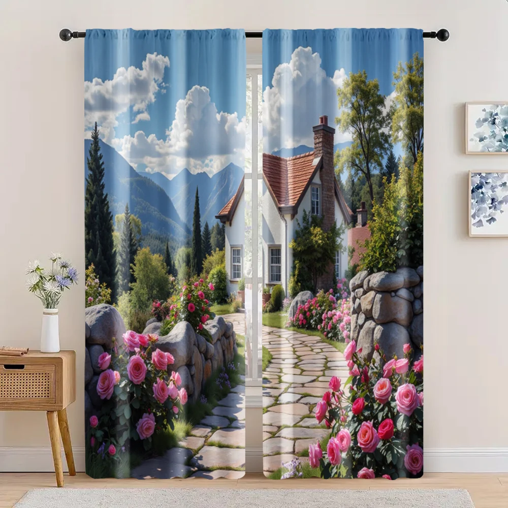 

2pc, Curtains Charming Cottage Garden Durable 100% Polyester Fabric,Without Electricity summer party decorations for
