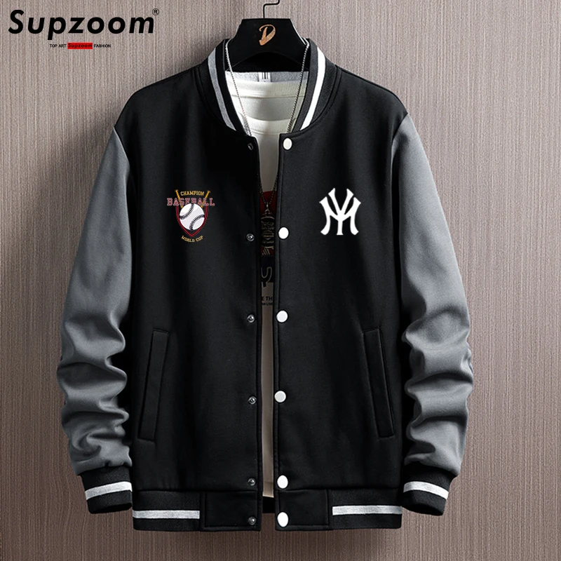 Supzoom nova chegada carta costela manga algodão logotipo da moda único breasted casual bomber jaqueta de beisebol solto casaco cardigan