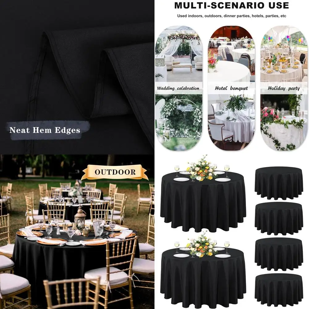 

90 Black 6-Pack Round Tablecloths - Stain & Wrinkle Resistant Polyester Covers for Dining, Buffets, and Outdoors
