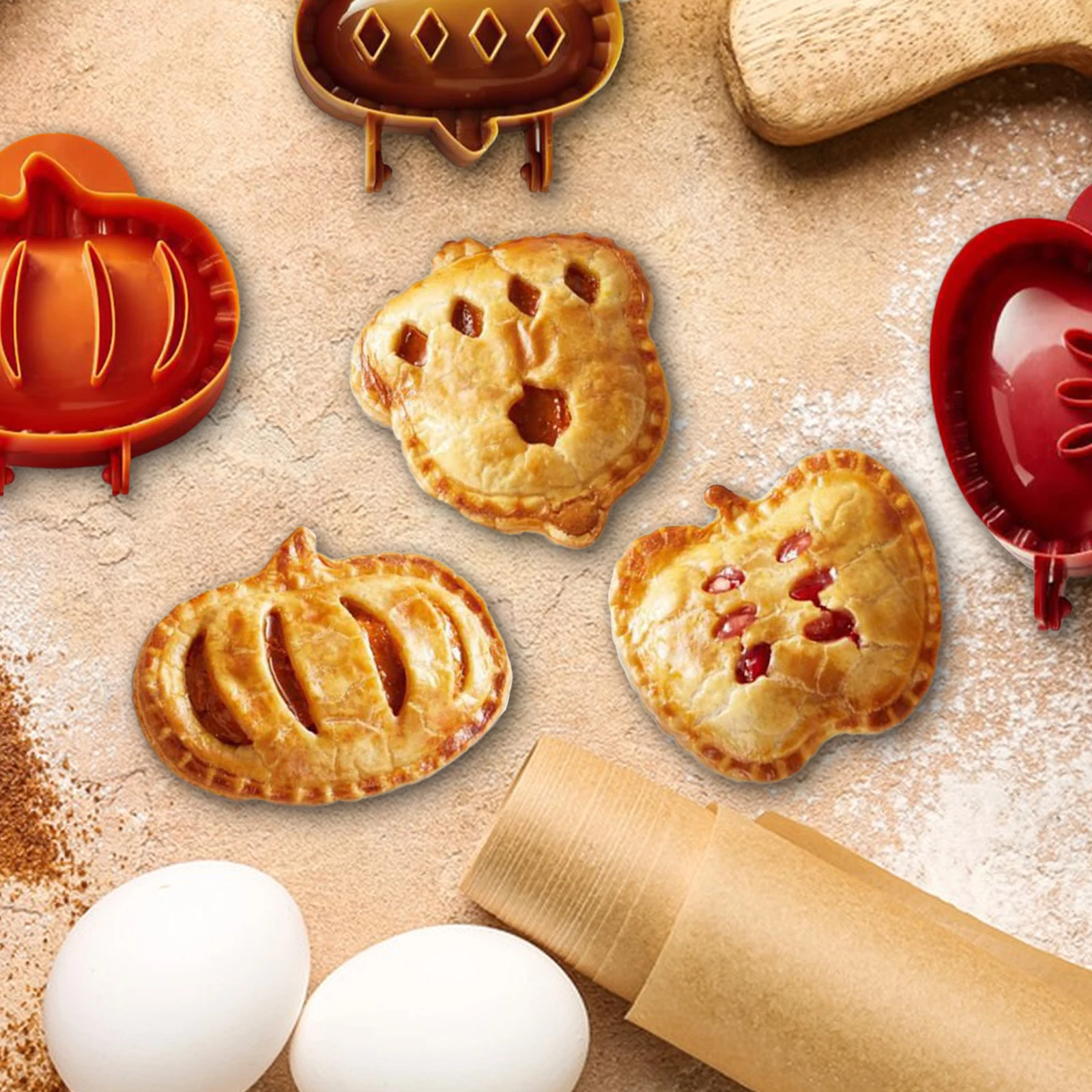 Holiday Mini Pie Mould Non-Stick Hand Pie Press Mould Maker Reusable Pumpkin Cookie Cutters for Halloween Baking Party Potluck