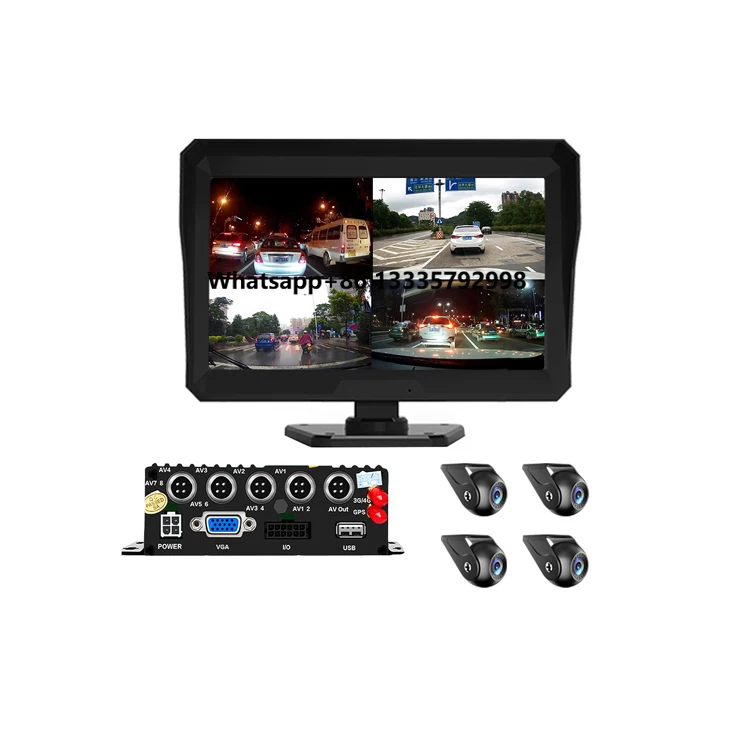 

10.1" 4G DVR with 4 Video Recorder 360 1080P Dashcam for Truck Van Bus GPS HD Night Vision Split Screen
