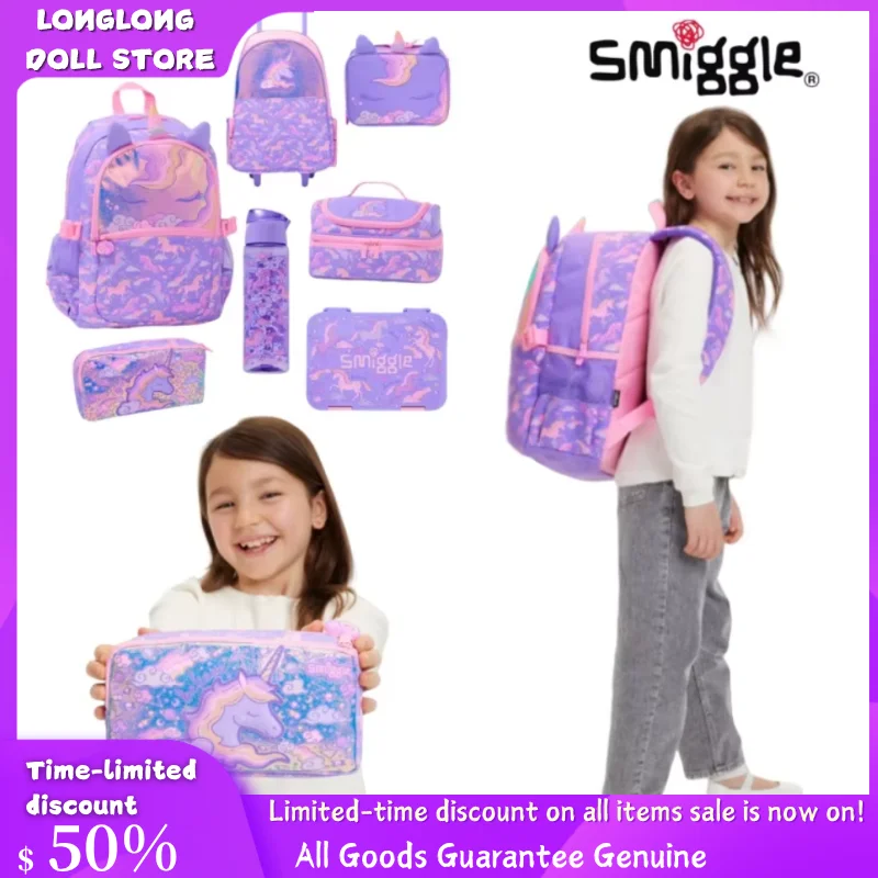 

Australian Smiggle Unicorn Girl Large Capacity Backpack School Bag Double Layered Lunch Box Primary School Kids Bag