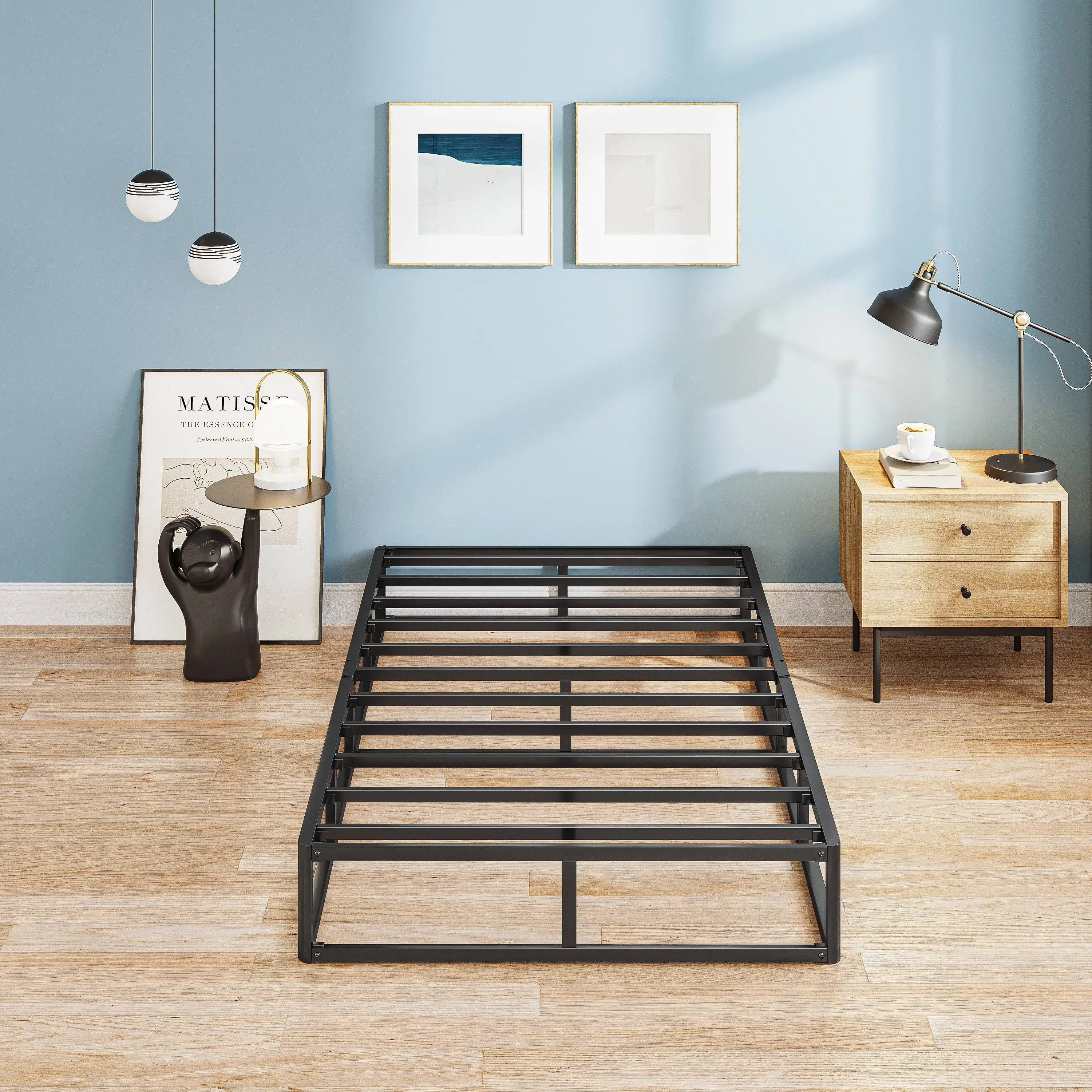 ZIYOO king Bed Frame Heavy Duty Steel Slat Support Metal Platform Bed Frame No Box Spring Needed, Easy Assembly,double bed