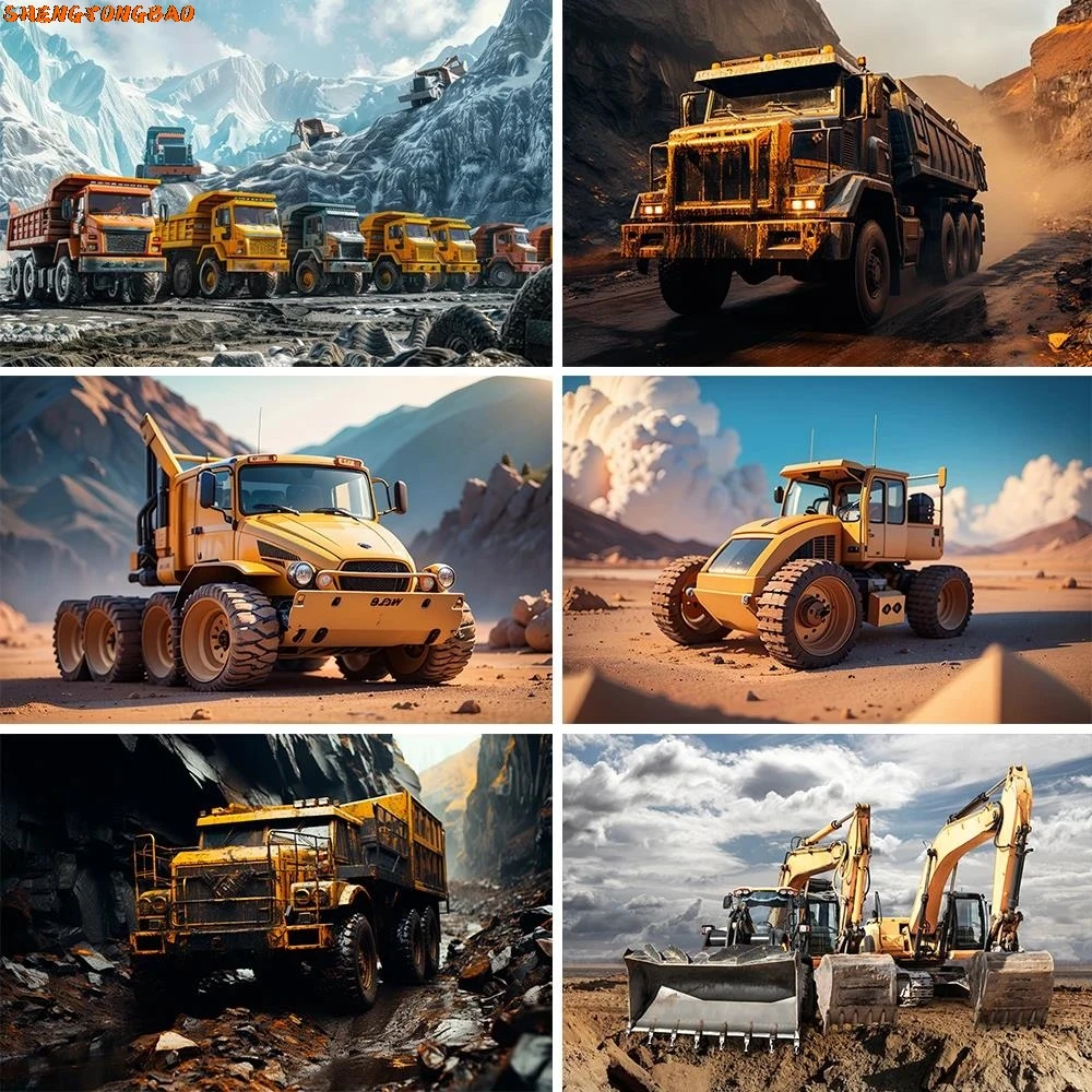 

Birthday Background Construction Zone Excavator Truck Crane Builder Boy Newborn Photography Backdrops for Photo Studio