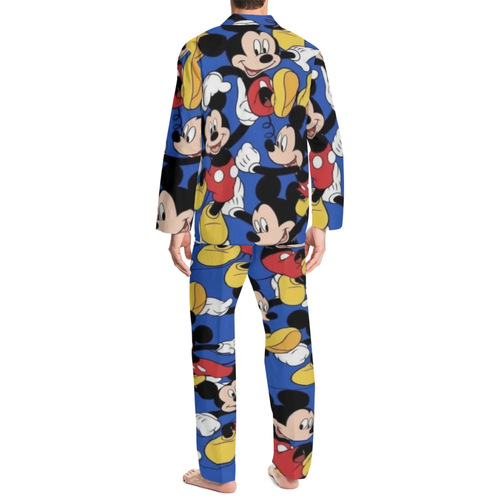 Conjunto de pijama Disney Mickey Mouse com top abotoado confortável e calça elástica, perfeito para homens e mulheres como lounge ou sleepwear