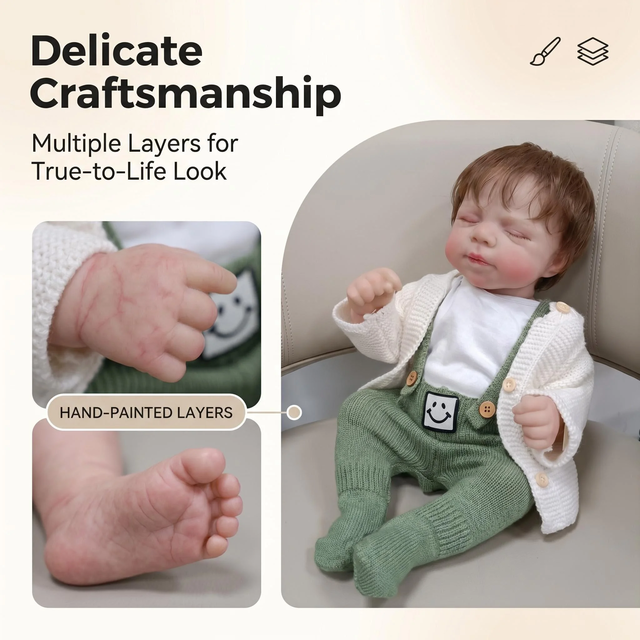 NPK 48CM Newborn Pascale Baby Reborn Doll Realistic Full Body 3D Skin Soft Touch Multiple Layers Painting with Visible Veins