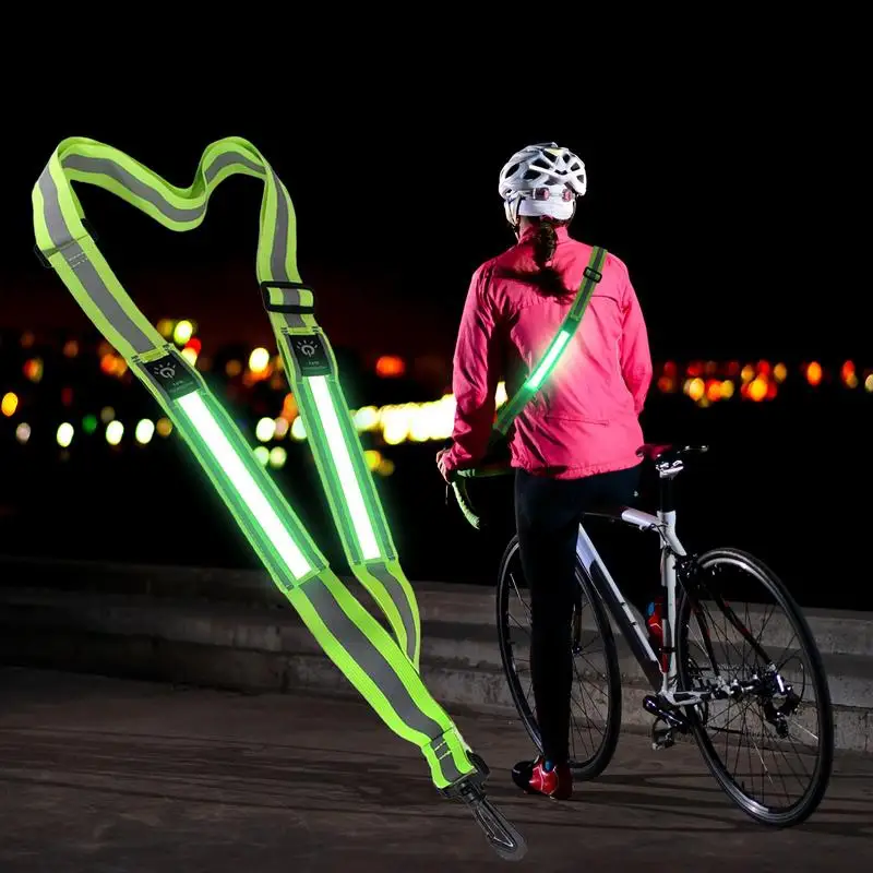 LED Reflective Belt Cycling Rechargeable Reflective Safety Belt High Visibility LED Lights Reflective Belt Sash USB Rechargeable