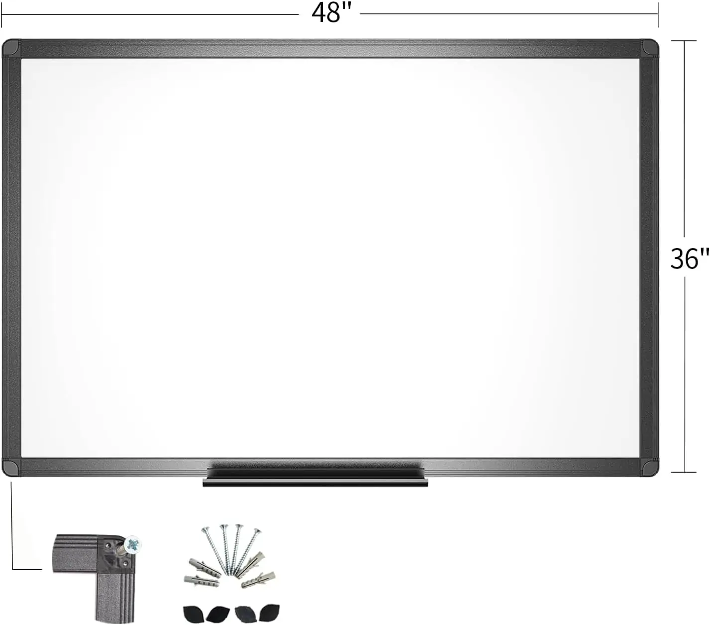 Magnetic Dry Erase White Board, 48 X 36 Inches, Black Aluminium Frame