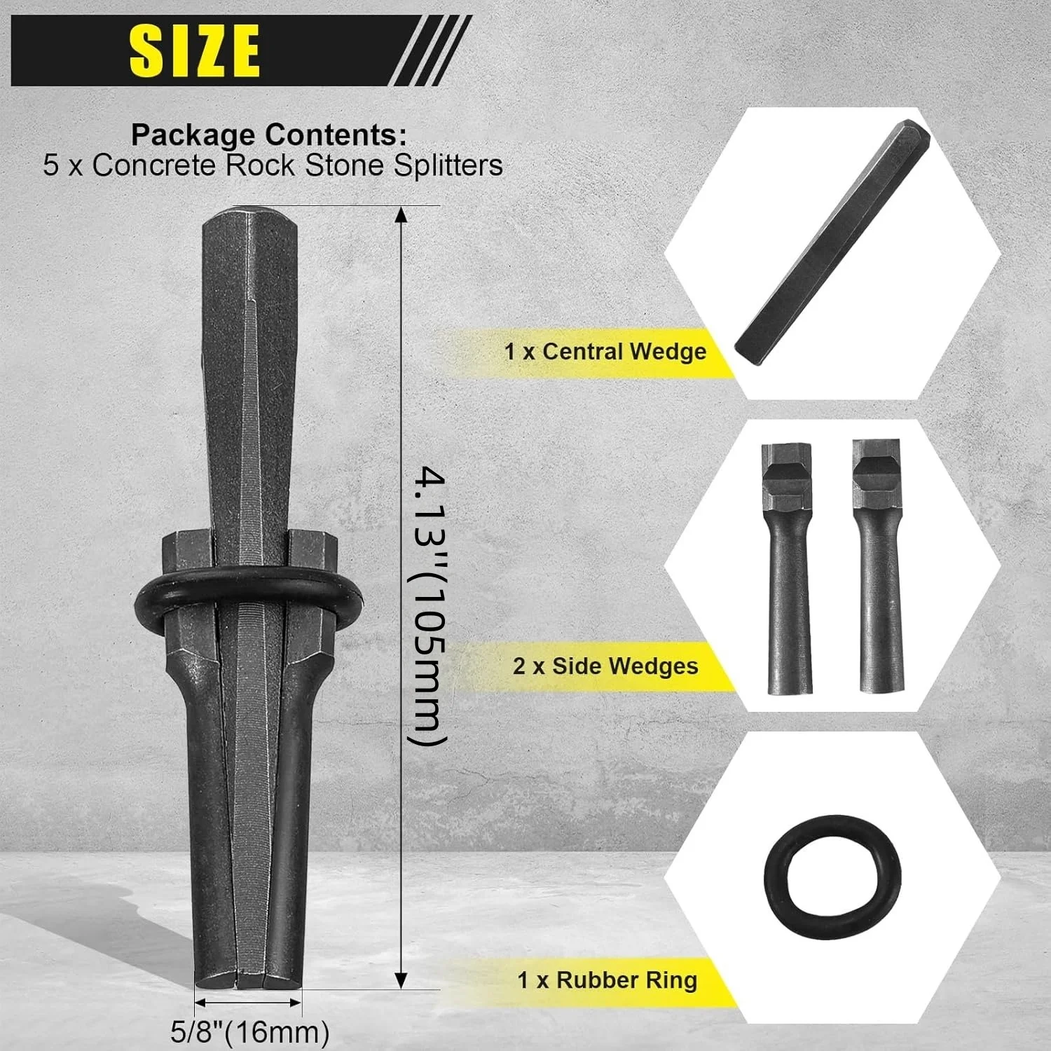 5Pcs 5/8 or 3/4 Inch Stone Splitter Heavy Duty Plug Wedge Feather Shims Stone Expansion Tool For Granite Marble Separator Tool