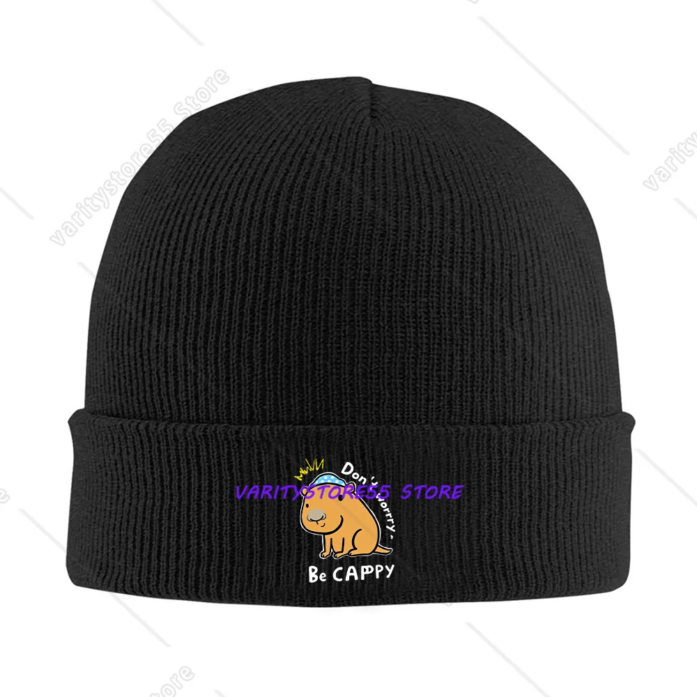 Funny Capybara Quote Knit Beanie Hat, Black Ribbed Cuffed Winter Hat, Stretchy Warm Skull Cap for Men Women Cute Animal Daily
