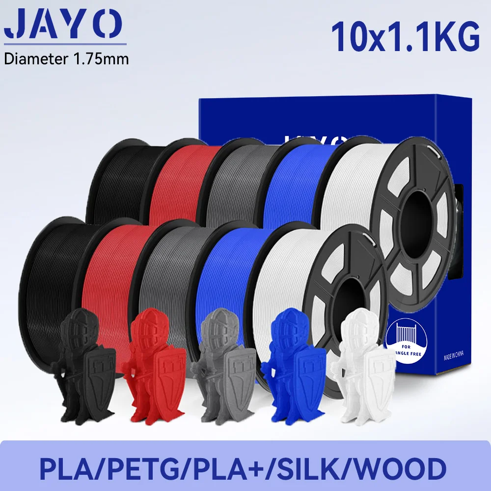 JAYO 10 Rolls PETG/PLA/PLA+/SILK/TPU/ABS/WOOD/Marble Printer Filament 1.75mm No Bubble non-toxic 3D Printing PLA for 3D Printer