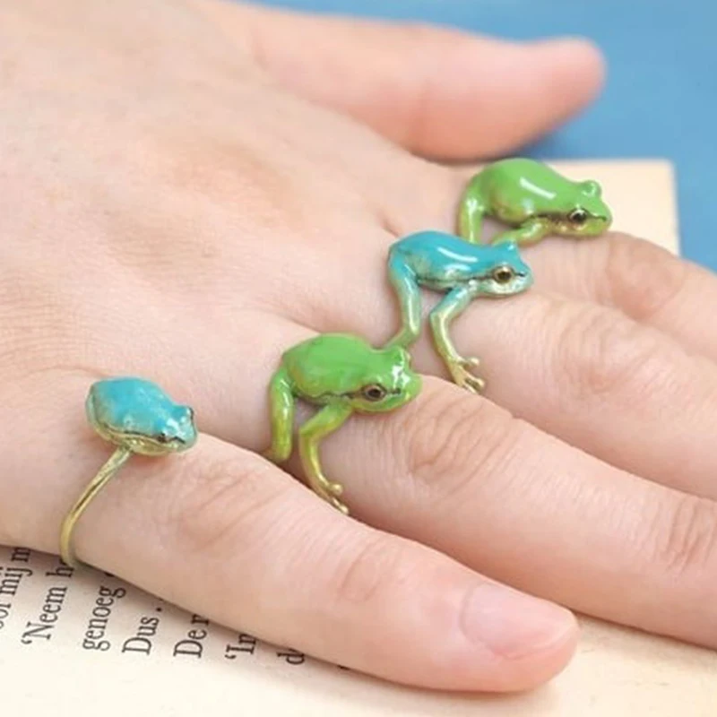 Creative Green Quirky Frog Ring Cute Jewelry For Adults Funny Frog Jewelry Cool Adjustable Tree Open Frogs Shaped Ring 2024 New