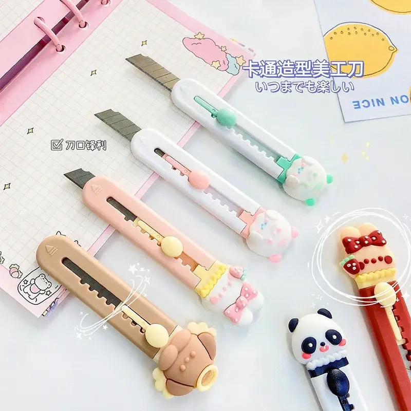 Cartoon Animal Art Utility Knife Mini Pocket Panda Rabbit Shape Paper Cutter Express Box Envelope Opener School Office Supplies