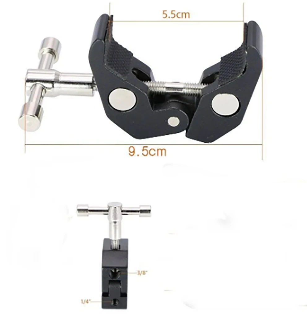 ذراع سحري جديد مثبت على المشبك مع رأس كروي لولبي لشاشة الكاميرا، مشبك 1/4 و3/8 ورأس كروي 1/4، رأس 1/4-20