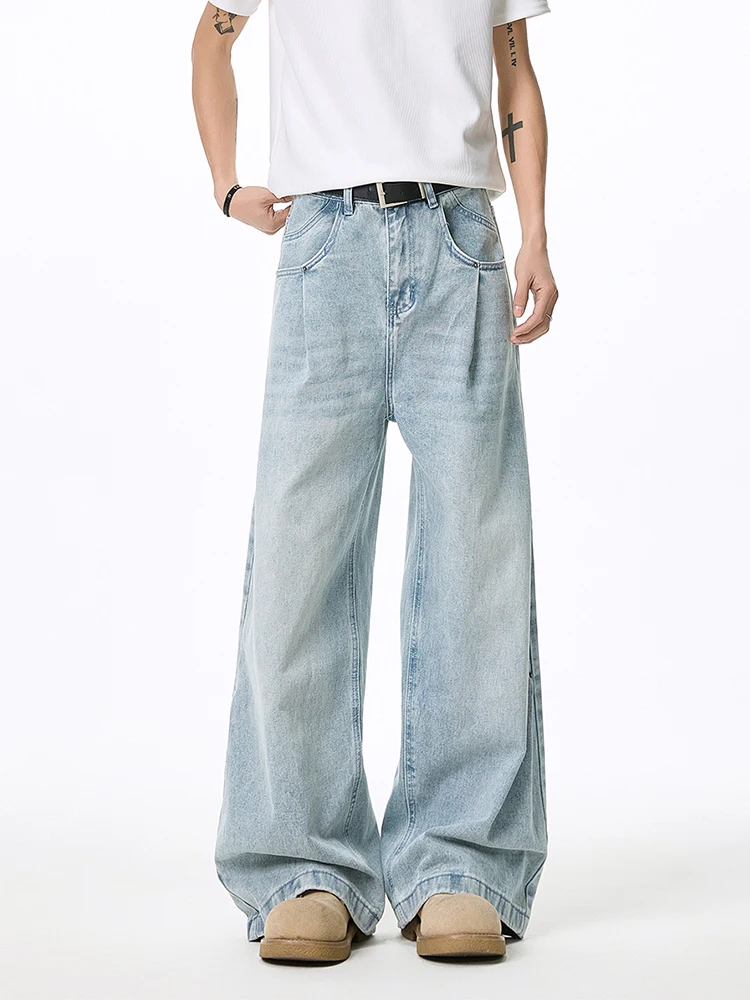 

American Sle Vintage Waed Loose Men's Jeans Light Blue Straight Leg Long Pants Casual Breathable Comfortable Straight Tube