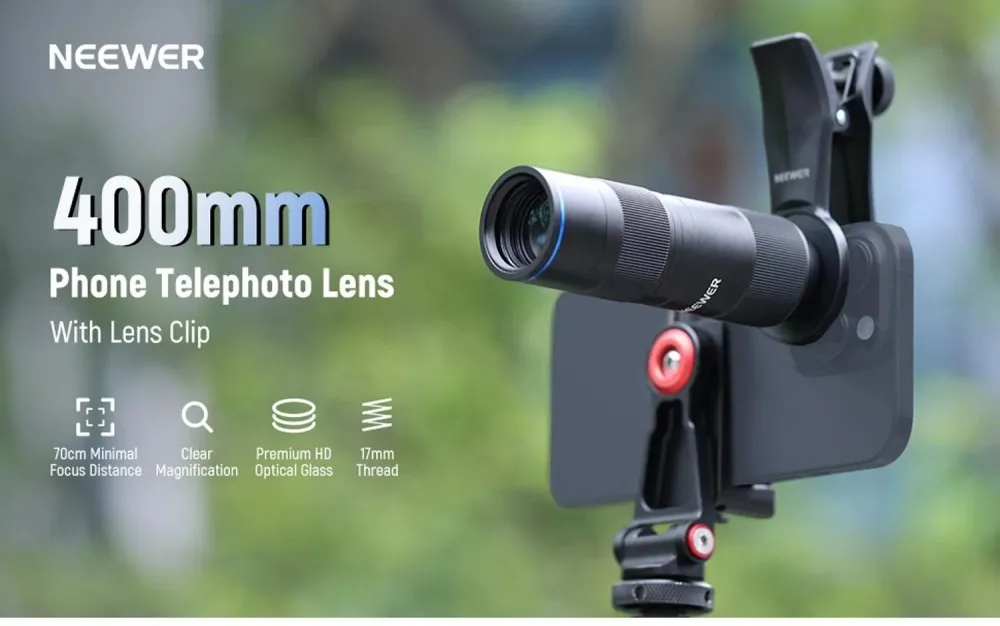 NEEWER LS-78 400mm Teleobjektiv für Smartphones mit 17mm Gewinde-Objektivclip – Detail 1