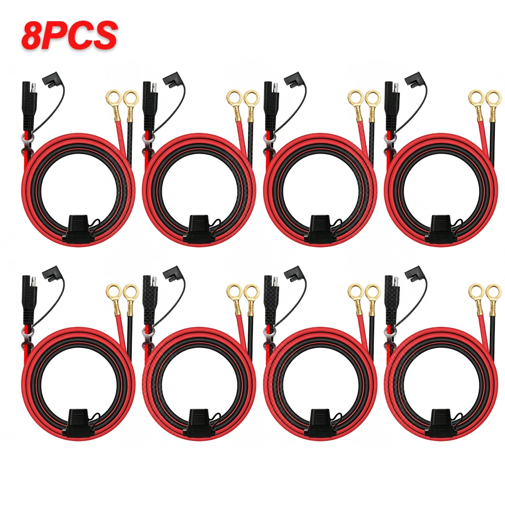 1/2/4/8PCS 18AWG SAE to O Ring Terminal Harness with 10A Fuse SAE Extension Cable Adapter for Car, Motorcycle, Solar Panel