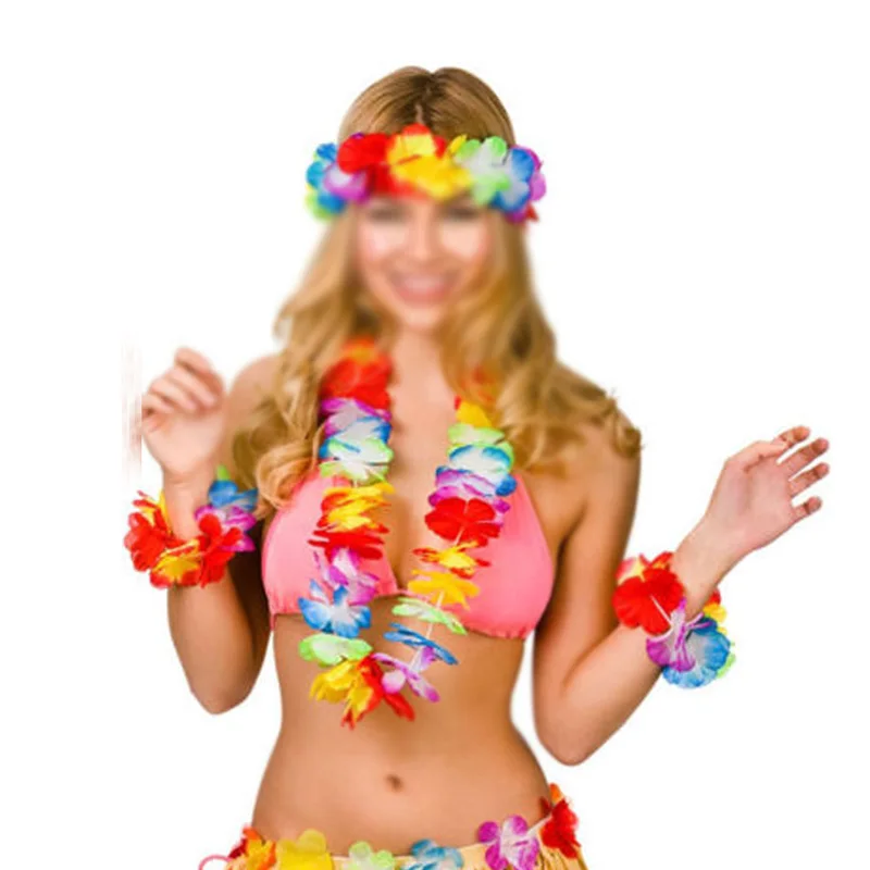 

Fun Wedding Home Flower Necklace Leis Fancy Dress Garlands Colorful 4Pcs Realistic Hawaiian Decorations Indoor