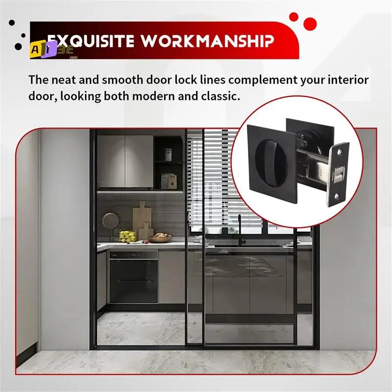 

A13E-Pocket Door Lock Sliding Pocket Door Lock Matte Black Contemporary Privacy Square Pocket Door Hardware
