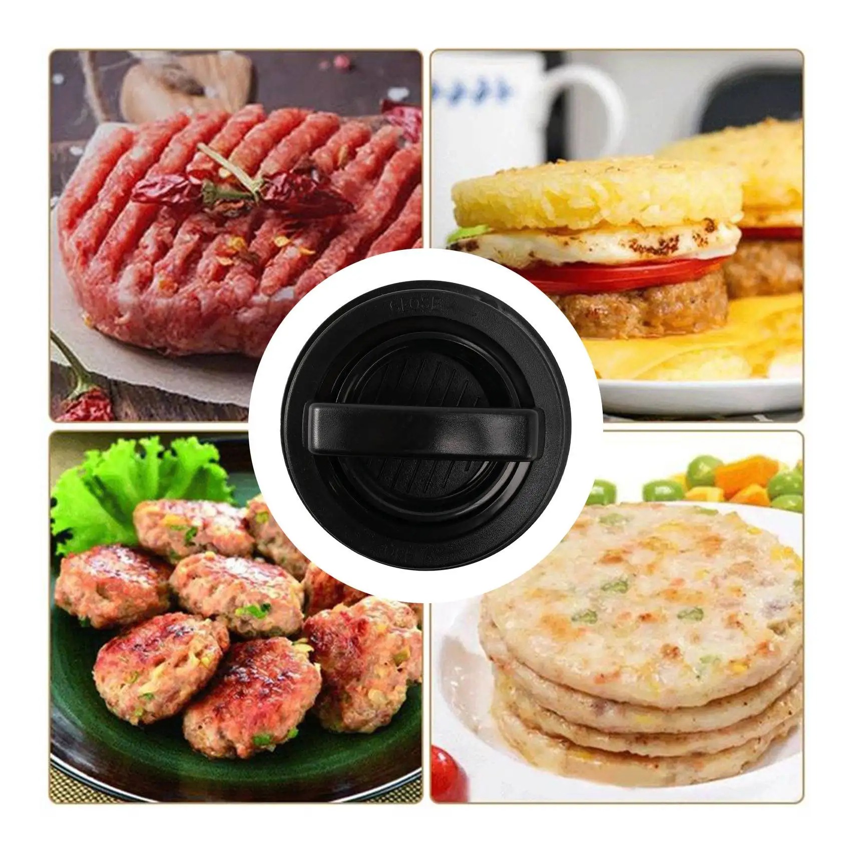 3 in 1 Burger Press Patty Stuffed Burger Maker with 120Pcs Burger Paper Non Stick Sliders Beef Burger Press - Black