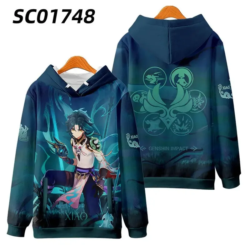 Hot game genshin impact xiao cosplay costume 3d printing oversized hoodie female/male casual sports jacket streetwear 2024