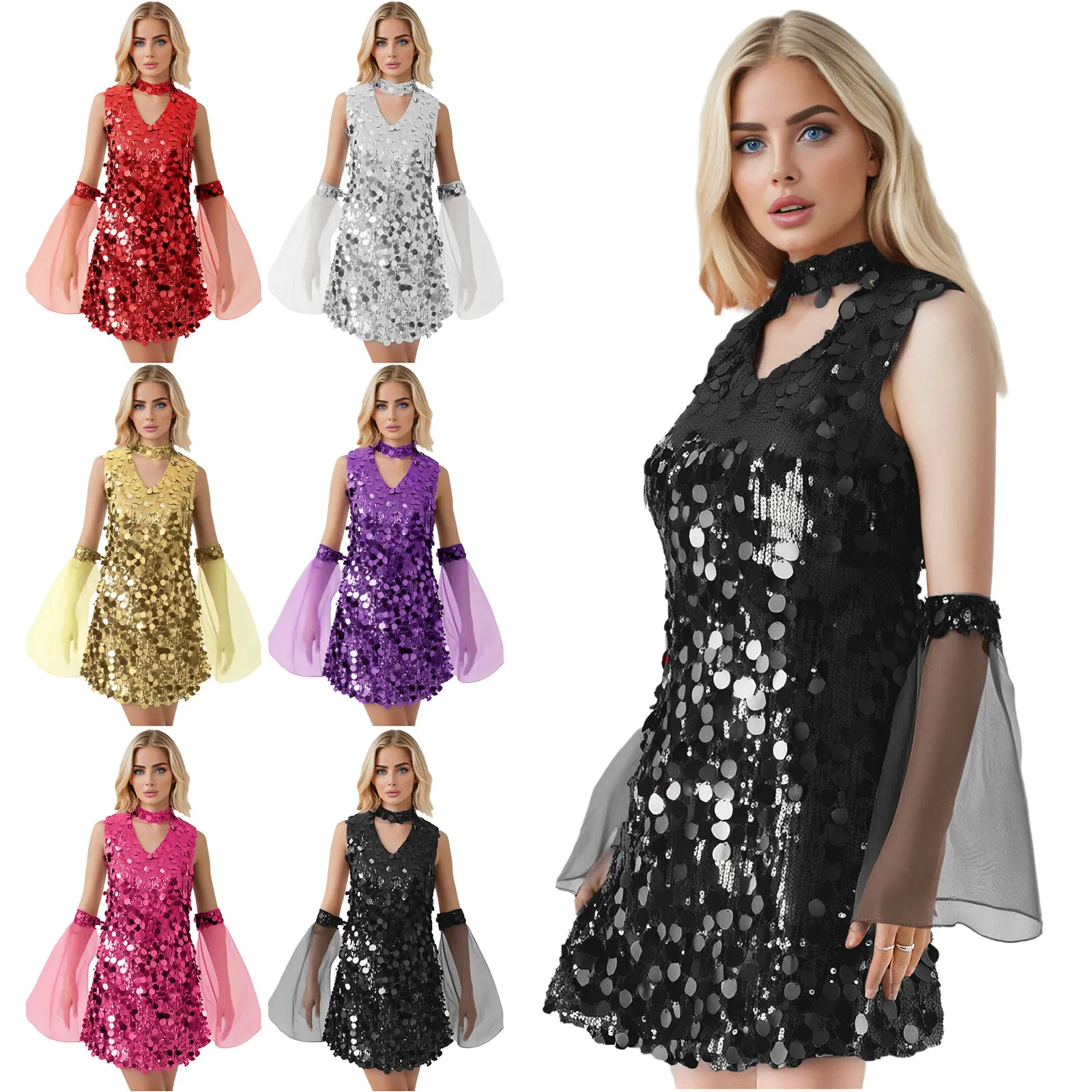 chinese dress ladies 70s 80s Black Rhinestone Bodice Cocktail Party Dress