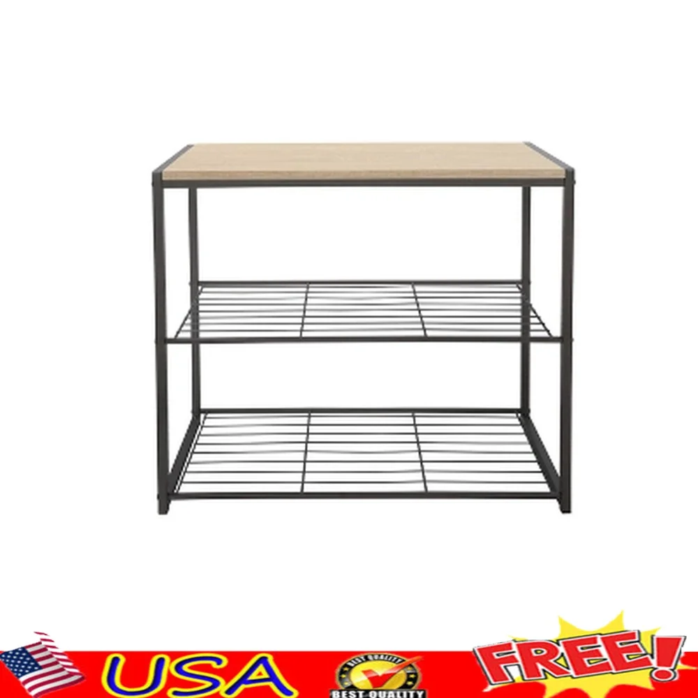 

3 Tier Shoe Rack Metal Frame with Natural Wood Top Open Design Entryway Mudroom Bedroom Storage Holds 9 Pairs