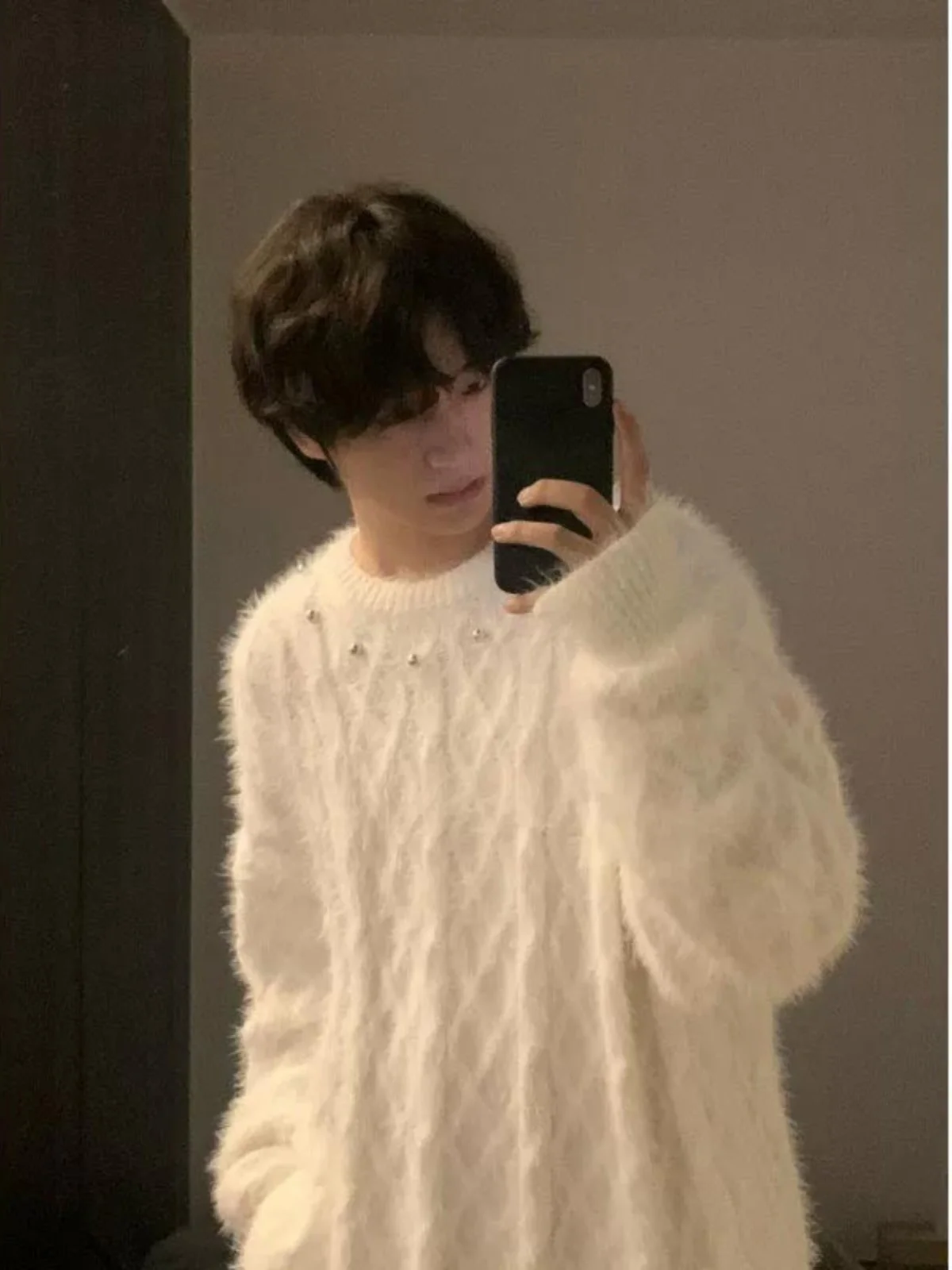 

Cleanfit White round Ne Rivet Knitwear Men's Sle Lazy High-End Pullover Knitted Sweater Couple's Autumn Outerwear
