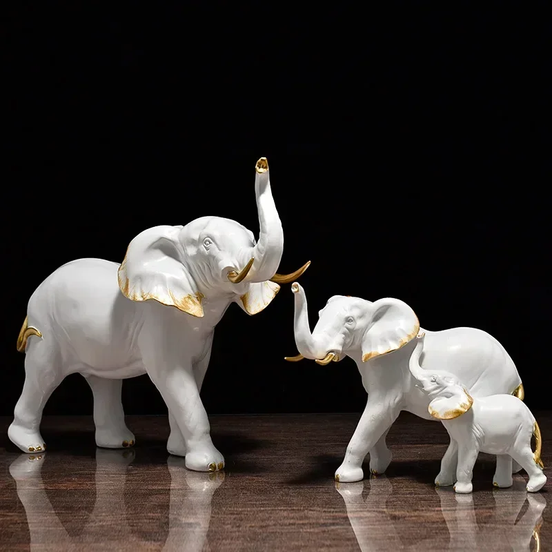 Luxury Modern Couple Elephant Statue Family Living Room Office Hotel Table Animal Modern Commercial Decoration Handicraft