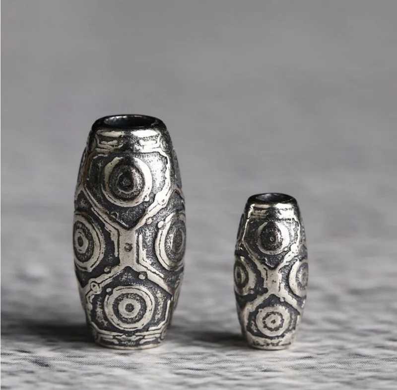 100% 925 Silver 9 Eyes DZI Bead Silver Tibetan Nine Eyed DZI Beads Sterling Good Luck Eyes Beads DIY Jewelry Findings