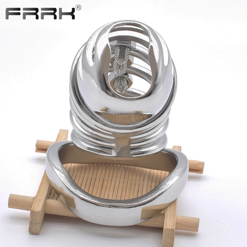 FRRK Spiked Male Chastity Cage Bolted Cock Lock Erect Denial Penis Rings BDSM Adults Sex Toys  Kinky Intimate Products