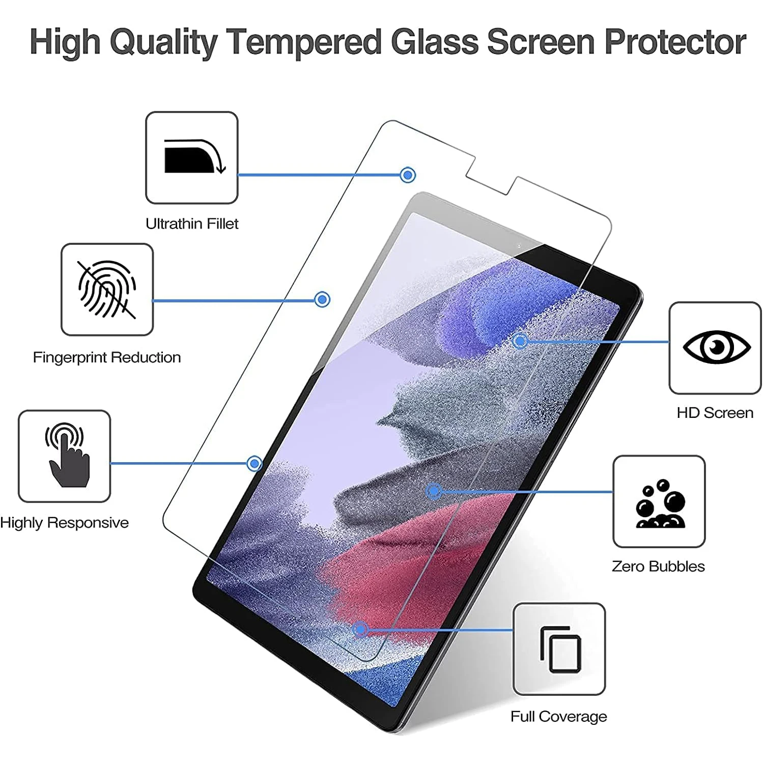 2pcs 9H Tempered Glass For Samsung Galaxy Tab A7 Lite 8.7'' SM-T220 SM-T225 Clear Anti Scratch Screen Protector Protective Film