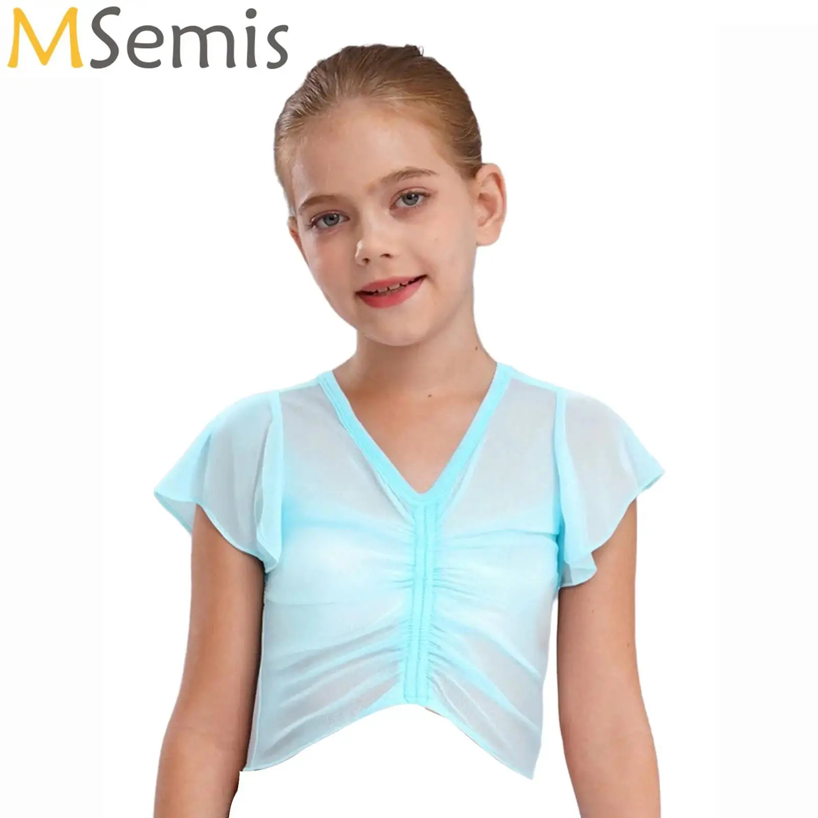 

Girls Dance Tops Ballet Dance Blouse Ruched Modern Classical Dance Practice Warm Up Coats Summer Teen Dance Tops Ballet Outfits