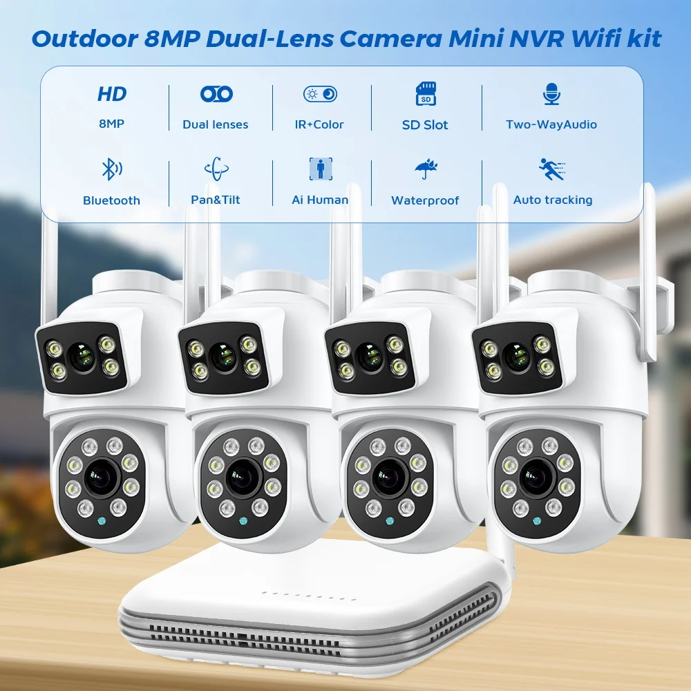 WiFi Camera 8CH Mini NVR CCTV Security Kit 8MP HD Audio  Infrared Night Vision AI Wireless Video Surveillance Camea System