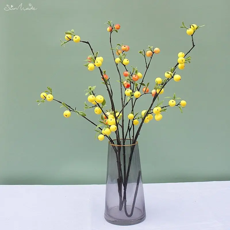 SunMade Lovely Mini Apple Branch Artificial Plants Home Decor Accessaries for New Year Christmas Flores Artificales Fake Fruits