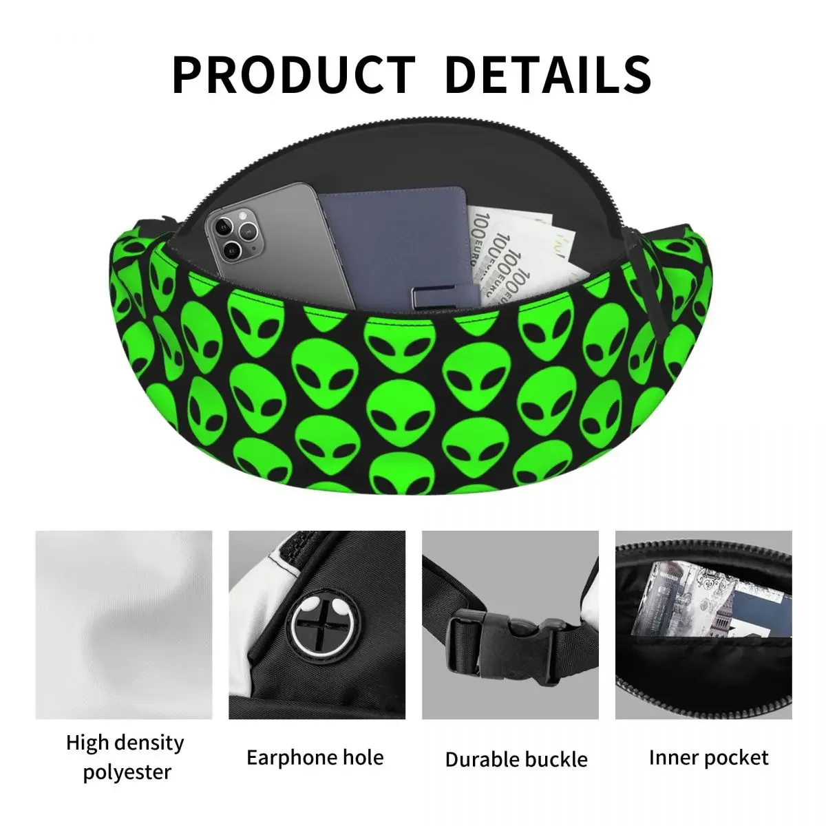Casual Space Alien Fanny Pack for Cycling Camping Men Women Crossbody Waist Bag Phone Money Pouch - Image 4