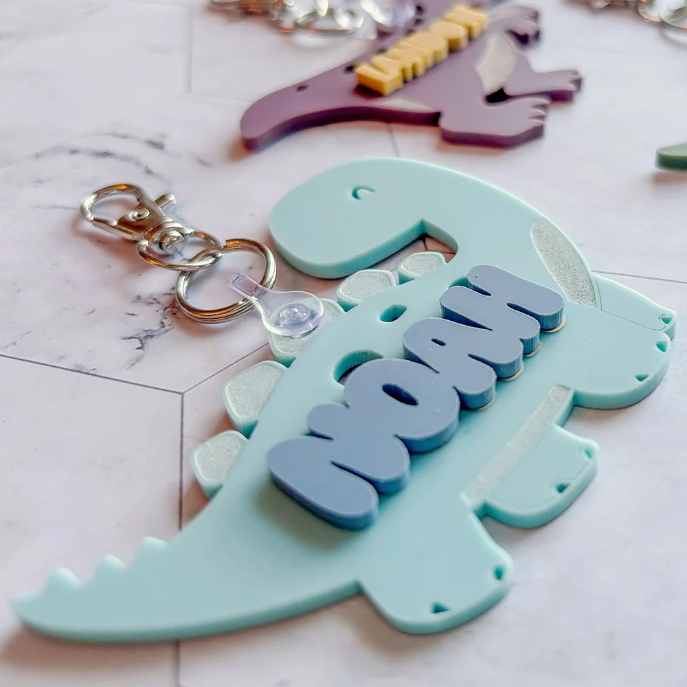 Dinosaur Backpack Tag, Acrylic Bag Tag, Diaper Bag Tag, Lunch Box Tag, Kid's Luggage Tag, Custom Bag Tag, Boy Bag Tag
