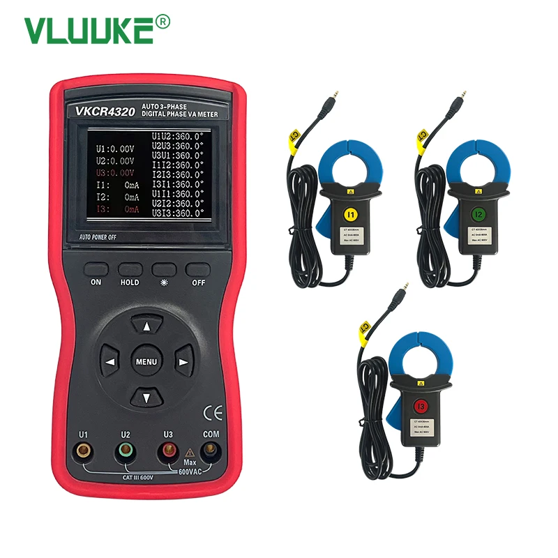 VLUUKE 3 Phase Digital Phase Meter Multifunctional Intelligent Meter Large Caliper Clamp High Accuracy Power Factor Tester