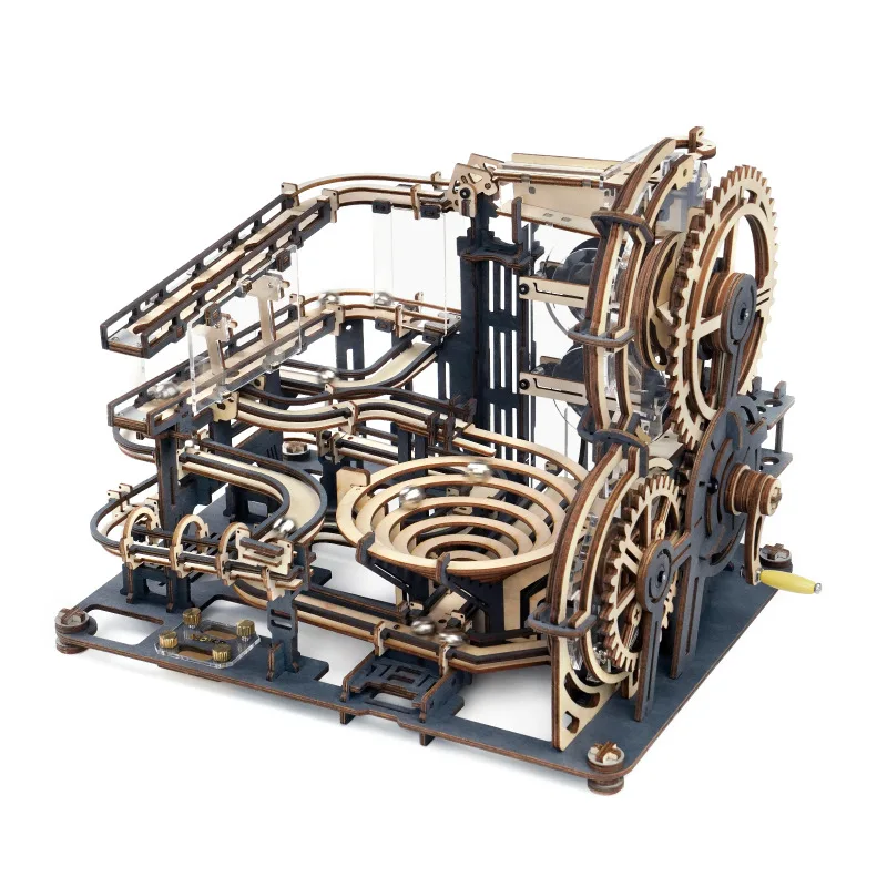 Handmade Diy Wooden Puzzle Game Assembled Night City 3d Waterwheel Model Mechanical Transmission Model Toy Birthday Gift