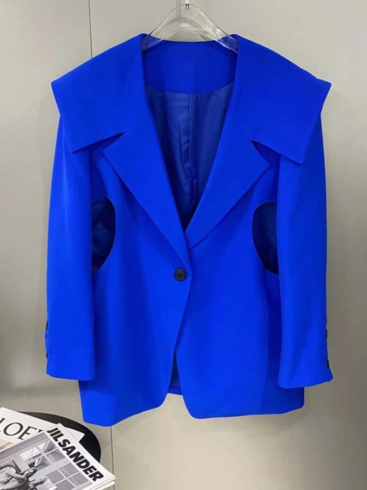 VGH High Street Solid Blazer For Women Notched Collar Long Sleeve Single Button Loose Blazers Female Clothing 2024 Spring Style