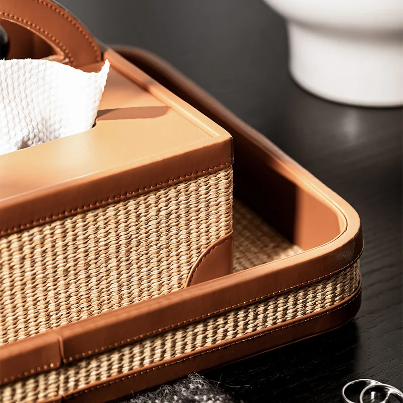 Luxury High-end Creative Multi-functional Desktop Tissue Box with Remote Control Holder for Home Living Room