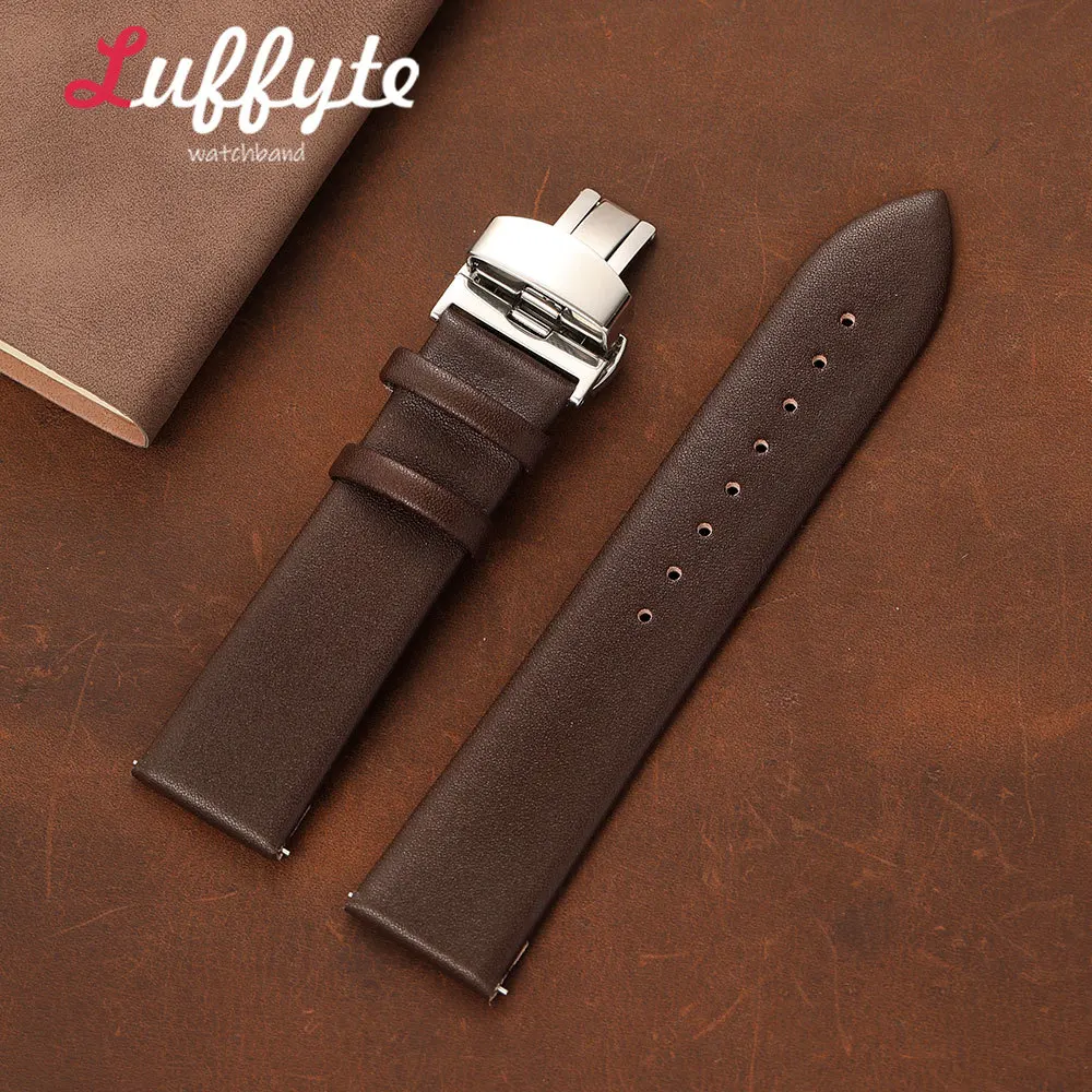 Unisex Ultra-Dünnes Synthetisches Leder-Uhrenarmband 18mm 20mm 22mm mit Schmetterlingsverschluss Weiches Business-Ersatz-Uhrenarmband