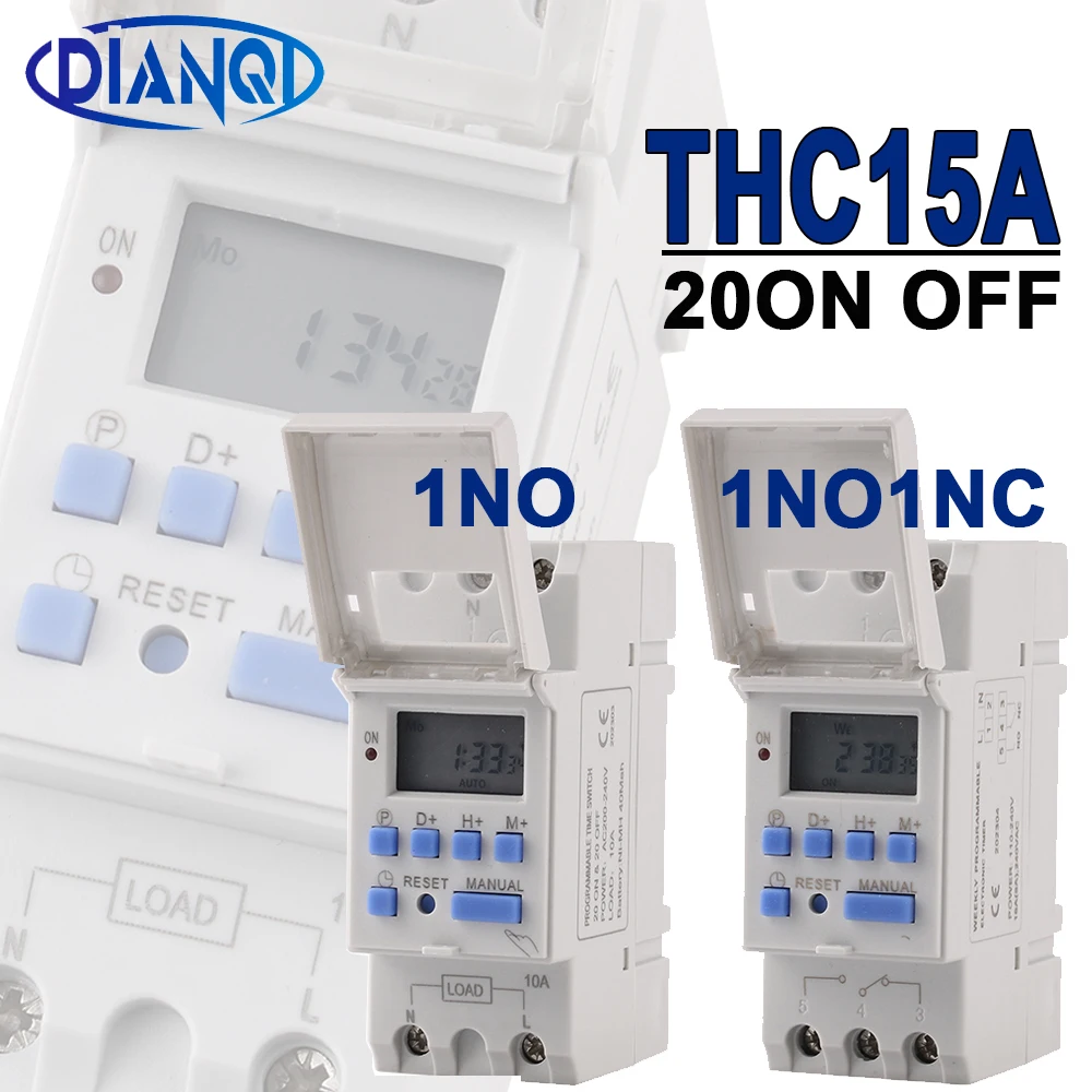 New Type Din Rail THC15A 20ON OFF Weekly 7 Days Programmable Digital TIME SWITCH Relay Timer Control AC 12V 24V 230V 220V