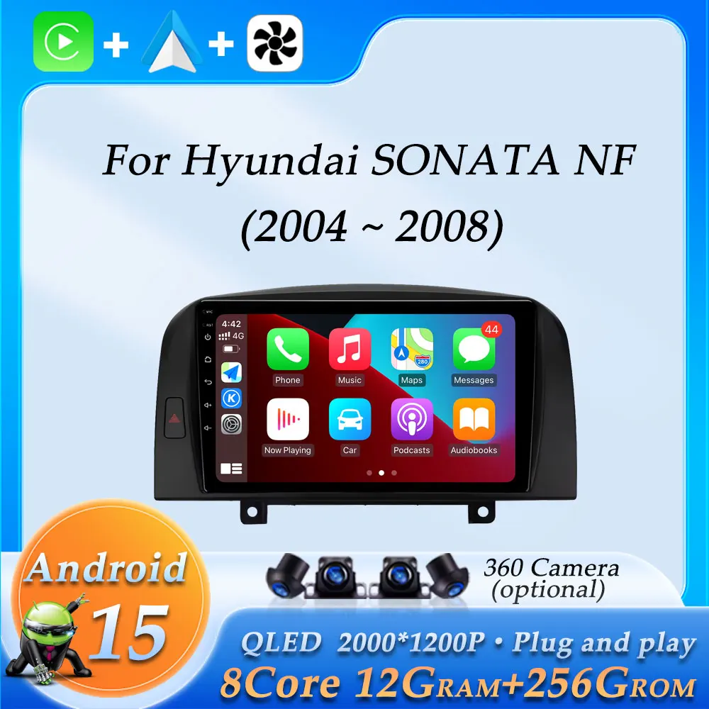 Android 15 voor Hyundai Sonata NF 2004-2008 Autoradio Video Audio Multimedia Speler Draadloze CarPlay DSP Stereo GPS navigatie