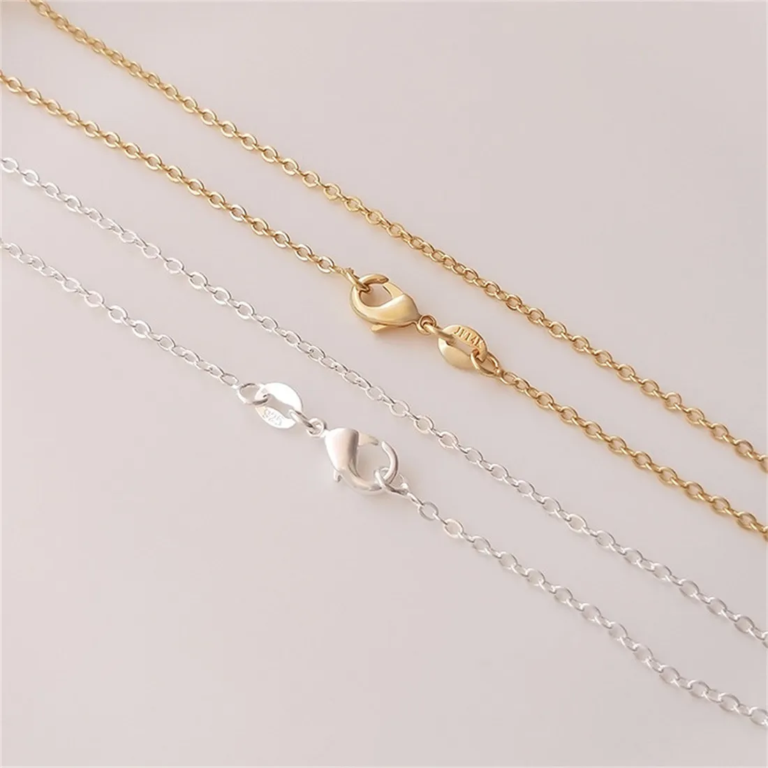 Bao Zhenjin JF14K Clavicle Chain 50cm Steel Print 925 Silver Necklace DIY Handmade O-shaped Chain Bare Chain Accessory B753