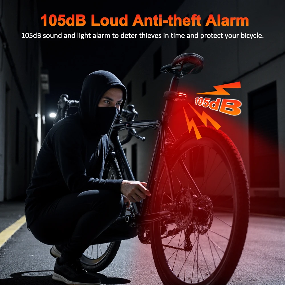 Bicycle Password Anti-theft Alarm Taillight 105dB Loud  Burglar Alarm IPX6 Waterproof 4 Lighting Mode Bike Brake Warning Light