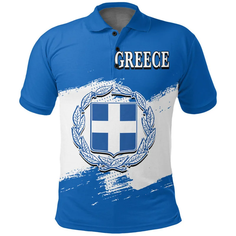 

Greece Flag Map 3D Print Polo Shirt The RepublicOf Greece Coat Of Arms Graphic Polo T Shirts Vintage Fashion Mens Clothing Polos